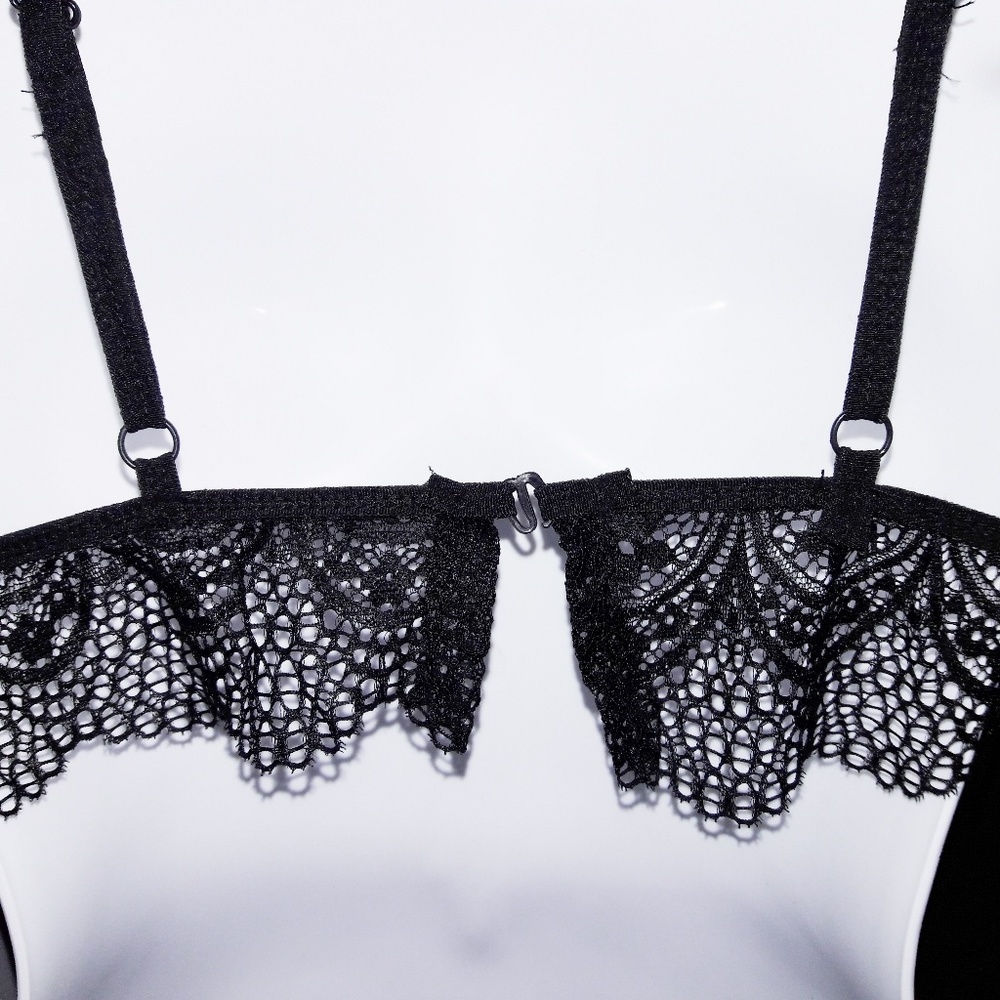 Black Chantilly Lace Bralette High Waist Panty Set - Picture 3 of 7